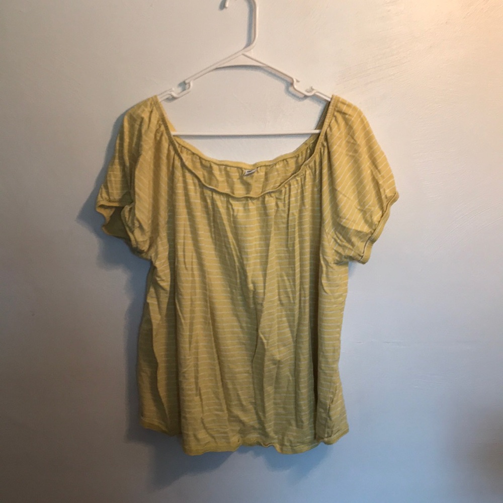 Yellow striped off shoulder shirt